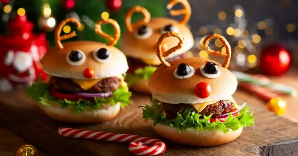 Burgers decorated as Reindeer's - Christmas in July