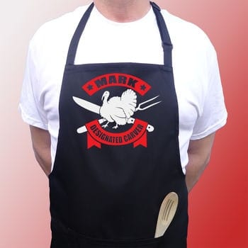 Mens Apron with Christmas Turkey Carver On - Open for Christmas
