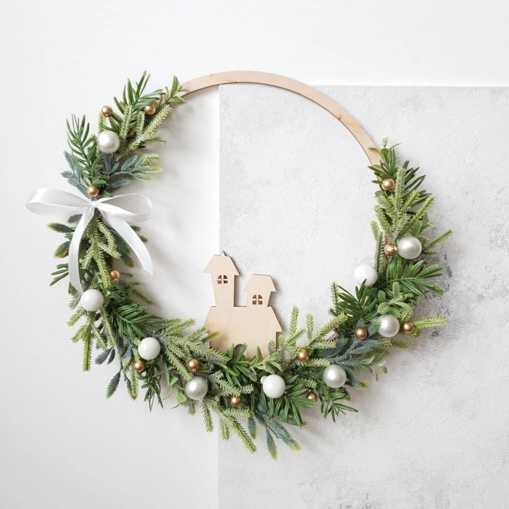 Scandi Evergreen Modern Christmas Wreath - Open for Christmas